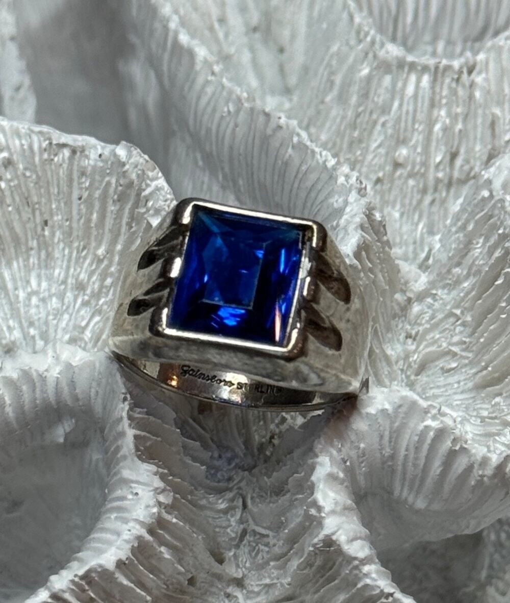 925 Sterling Silver Gainsboro Sapphire Men'S Ring Size 9
